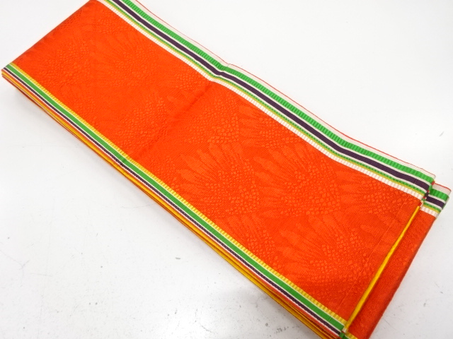 JAPANESE KIMONO / HANHABA OBI / CHIKUZEN HAKATA / WOVEN STRIPE & FLOWERS